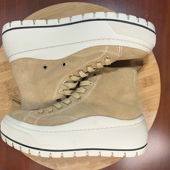 🔥 J/SLIDES GRACIE TAN BEIGE LACE-UP PLATFORM SNEAKERS WOMENS SIZE 7M - Picture 6 of 10